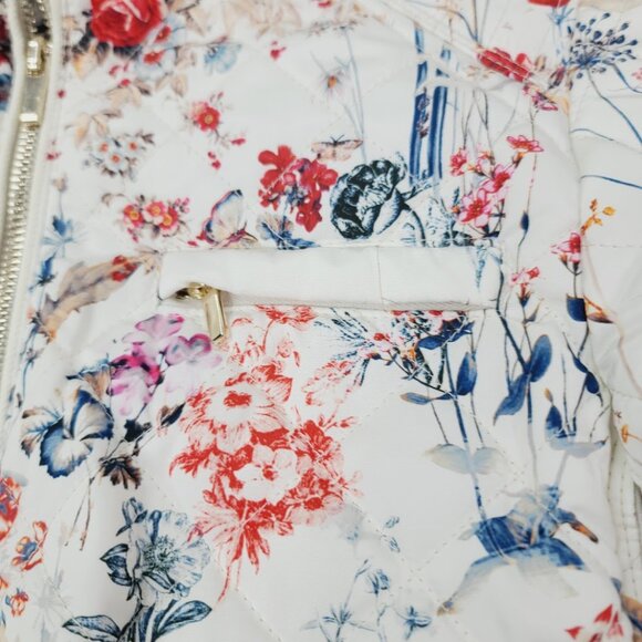 Zara Women's White Red Wild Floral Print Stretch Full-Zip Quilted Jacket Size M - Picture 6 of 14
